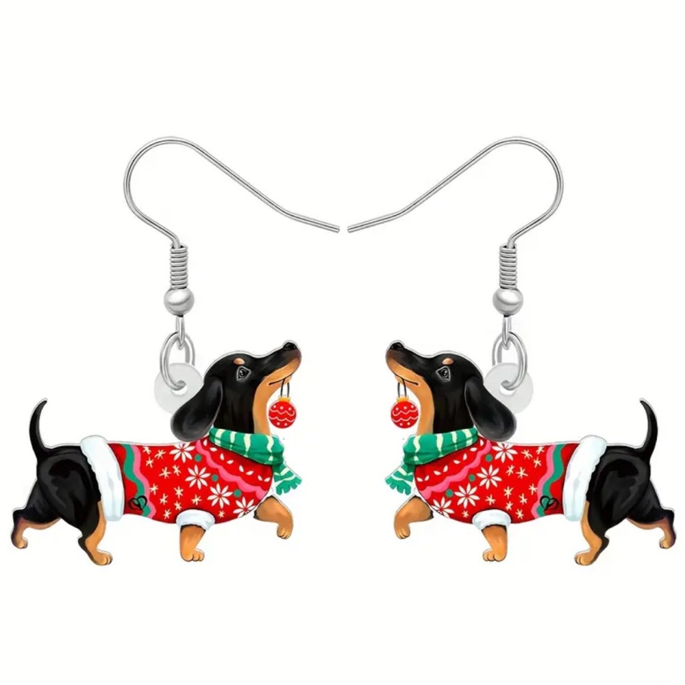 New Festive Dachshund Christmas Earrings #240